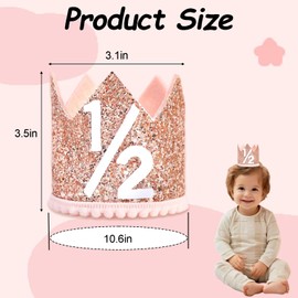 Cunegra Half Birthday Party Crown Glitter Crown Pink 6 Months Hats for Little Princess Birthday Party Photo Props with Elastic Band for Boys Girls