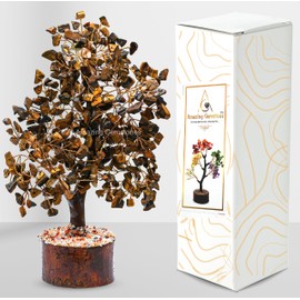 Tigers Eye Natural Healing Premium Crystal Bonsai Feng Shui Fortune Money Tree of Life for Home Office Decor (Gift Box Ready,10-12 Inch)