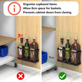 YIGII 3 Pack Adhesive Cabinet Organizer - Wall Mounted Pantry Door Organizer Bin Holder for Tupperware Lid Kitchen Wall Under Sink Basket Slim Space Black Stainless Steel