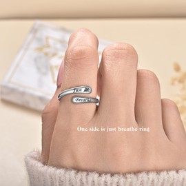 ACJFA Just Breathe Anxiety Rings for Women 925 Sterling Silver Adjustable Fidget Rings with Rotating Beads Anti-Anxiety Jewelry Gift （Dandelion）