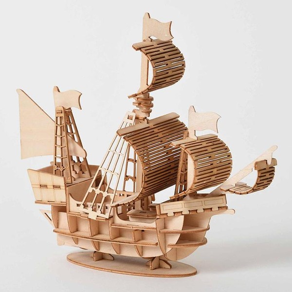 3D Wooden Puzzle, 57pcs/set Ocean Sailboat Model Toy, Handmade Creative