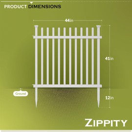 41in H x 44in W (2 Panels) No Dig Zippity Burbank Fence Kit, No Dig Fence Panels, White Vinyl Fences for Yard, Temporary Fence for Backyard, White Picket Garden Border, DIY Fence ZP19057