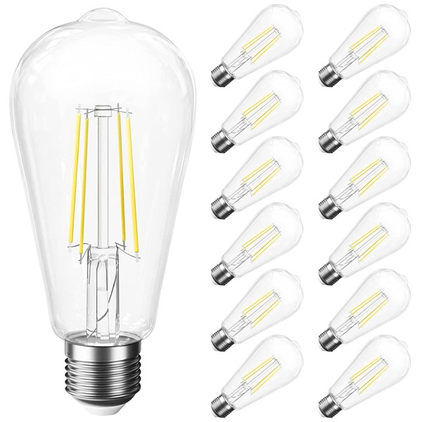 SHINESTAR 12-Pack E26 LED Bulb 60 watt, Dimmable, Vintage Edison Light Bulbs, 4000K Bright White