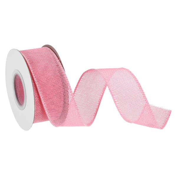 MECCANIXITY Burlap Ribbon Fabric Wired Edge Ribbons Pink 1-1/2 Inch