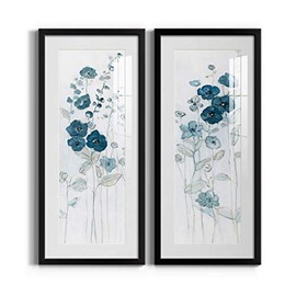 Renditions Gallery Canvas Flower Wall Art Decorations Paintings & Prints Vintage Blue Floral Modern Decor Canvas Frame Art for Bedroom Dining Room Living Room Office Home Kitchen Wall Decor - 12"x28"