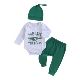 SHUING 3PCs Baby Boys Girls Football Clothes Sundays are for The Birds Eagles Romper Jogger Pants Newborn Coming Home Outfits (Sundays are for The Birds, 0-3 Months)
