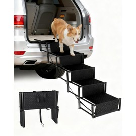 5-Step Foldable Dog Stairs for Car, SUV & Truck (34"–38" Height) – Lightweight Pet Steps with Non-Slip Surface, Portable & Joint-Friendly, Supports Small & Medium Dogs up to 100 lbs