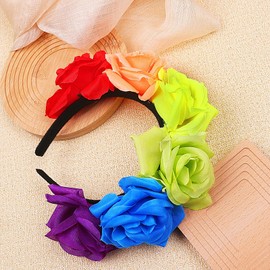 Doneace Pride Rainbow Headband Rose Flower Hairband for Women Girls Multicolor Rose Floral Crown Hair Hoop for Gay Pride Parades Headwear Festival Headdress Accessories 1PCS