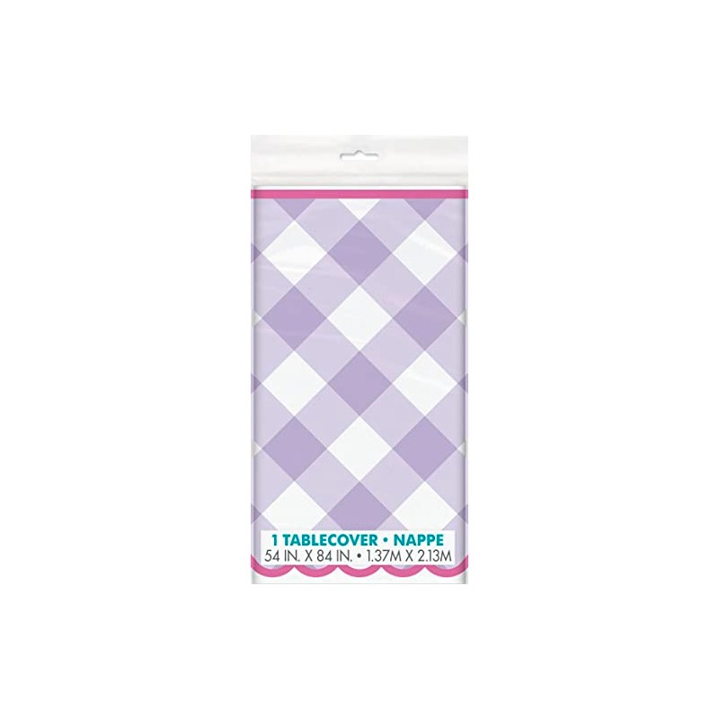 Unique 25533 Plastic Tablecloth-2.13 m x 1.37 m-Pastel Gingham Party-1