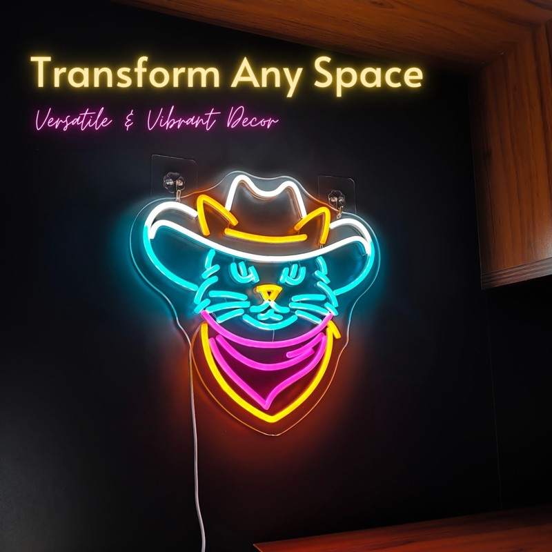 Cowboy Cat Neon Sign - Adjustable Dimmable LED Neon Light,