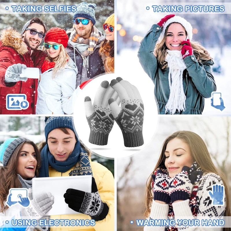 Veni Masee Winter Touchscreen Gloves, Snow Flower Print, Keep Warm,