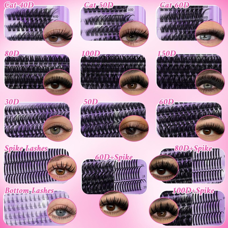 Lash Clusters Kit 3 Boxes 1925Pcs Wispy Eyelash Clusters 30D-150D/Bottom/Spiky