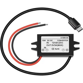 Greluma 1 x DC 12 V to 5 V 3 A USB C backward converter, type C interface 25 W waterproof buck module power supply compatible with Raspberry Pi 4, mobile phones