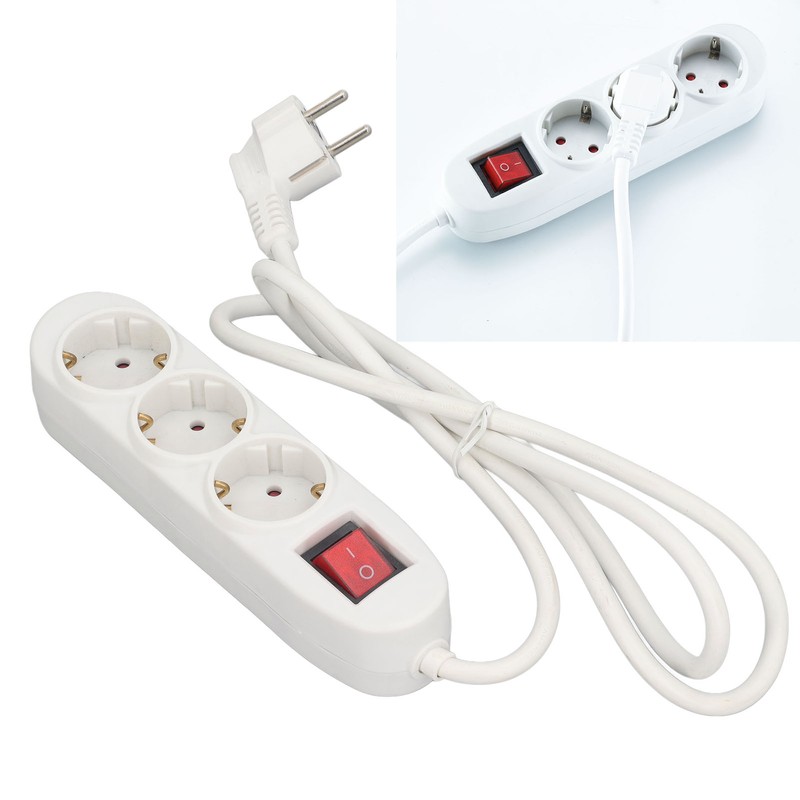 European Power Strip 3 Way ABS and Copper Multiple Outlet