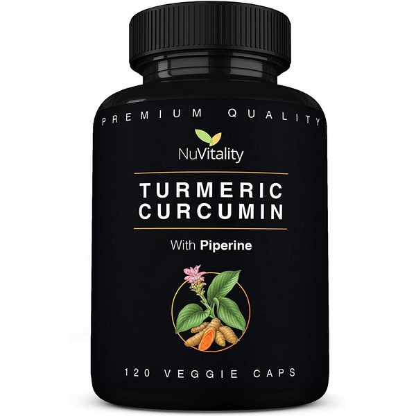 NuVitality Turmeric Curcumin with Black Pepper Extract (Piperine), 120 Caps