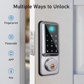 Qivine Smart Door Lock Fingerprint Electronic Lock Front Door, Keyless Keypad Door Lock, APP Control Digital Door Lock, Auto Touchscreen Code Lock with IC Card and Key for Home Office