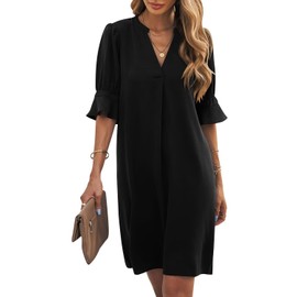 Wkior Summer Dress for Women Short Sleeve Solid Color Loose Casual Elegant Dress Black M