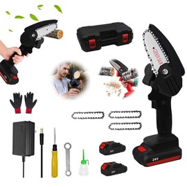 Mini Chainsaw 4-Inch Cordless Chainsaw Handheld Electric Protable Chainsaw 0.7kg Lightweight with Box 24V Electric Hand Chainsaw for Courtyard Tree Branch Wood Cutting