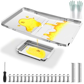 Grill Grease Tray Replacement for Dyna Glo with Catch Pan, Universal 25"-34" Adjustable Drip Pan Replacement for 4/5/6 Burner Gas Models from Nexgrill Charbroil Kenmore Expert Grill BHG Grease Tray