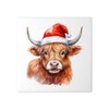 Festive Highland Cow Ceramic Coaster – 10cm x 10cm Handprinted