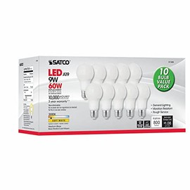 Satco S11400 LED Bulb, 9W, 120V, E26 ANSI Base, Non-Dimmable, 4.38" MOL, 2.38" MOD, 800 Lumens, 3000K, 10000 Hours Rated Life, 10 Bulb Value Pack