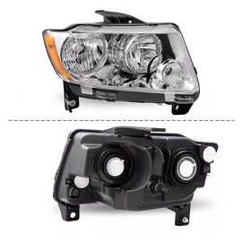 Headlights Assembly Pair for 2011-2013 Jeep Grand Cherokee & 2011-2017 Jeep Compass Halogen Headlights Headlamps L+R（white）