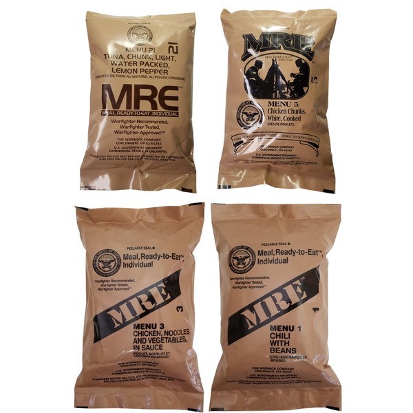 ULTIMATE MRE, Pack Date Printed on Every Meal - Meal-Ready-To-Eat. Inspected Certified by Western Frontier. Genuine Mil Surplus. (4-Pack)
