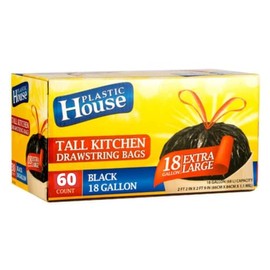 Strong Large 18 Gallon Drawstring Trash Bags - 60 CT Black Can Liners for Kitchen Garbage, Home, Lawn - Multipurpose