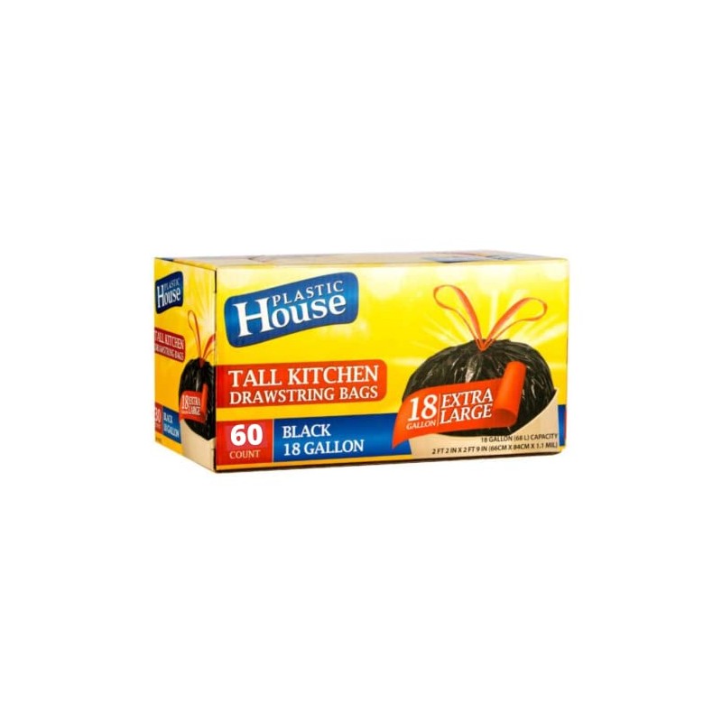 Strong Large 18 Gallon Drawstring Trash Bags - 60 CT