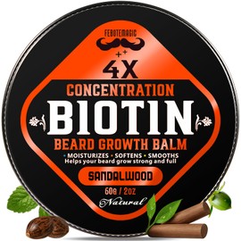 FEBOTE Biotin Beard Growth Balm for Men – Conditioning Balm with Castor, Shea & Jojoba Oils to Condition, Soften & Thicken Facial Hair – Non-Greasy, Sandalwood Scent – 2 oz Grooming Kit