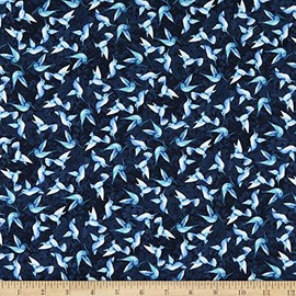 Henry Glass Midnight Sapphire Tossed Hummingbirds Navy, Quilting Fabric by the Yard