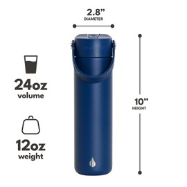 Elemental 100% Leak Proof Core Stainless Steel Water Bottle - 24 oz Double Wall Insulated Water Bottles for Travel, Sports and Gym - Reusable Bottle with Straw lid - Navy