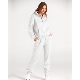 BTFBM Women 2 Piece Outfits Sweatsuit Set 2024 Fall Oversized 1/4 Zip Sweatshirt Elastic Sweatpant Lounge Set Tracksuit(Solid White, X-Large)
