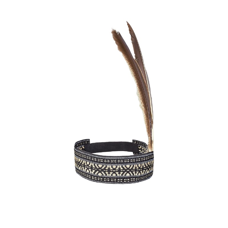 MIMIKRY Headband with Ethnic Pattern and 2 Goose Feathers for