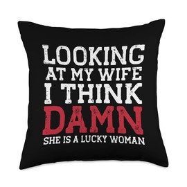 Best Dad Pillows Husband Birthday Fathers Day Gift Looking at My Wife Lucky Woman Funny Fathers Day Husband Men Throw Pillow, 18x18, Multicolor