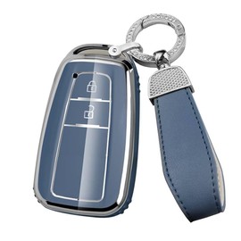 ontto TPU Car Key fob Cover Fit for Toyota Camry CHR Corolla RAV4 Avalon Land Cruiser Prado Prius Remote Key Shell Holder Bag Keychain Keyring Protector Accessories 2 Buttons Grey-Blue