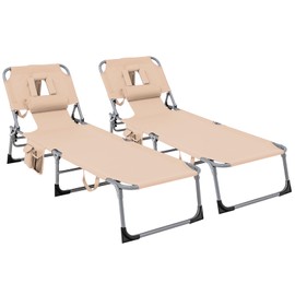 Tangkula Beach Chaise Lounge Chair with Hole for Face, Patio Folding Adjustable Reclining Beach Sunbathing Chair with Side Pocket, Portable Face Down Tanning Chair for Outdoor Backyard Poolside (2)