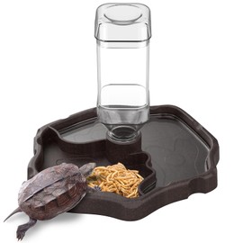 Pawfly Tortoise Water Dish, Turtle Food and Water Bowl, Automatic Reptile Water Dish Feeder, Bottle Water Dispenser for Snake Bearded Dragon Lizard and Chameleon