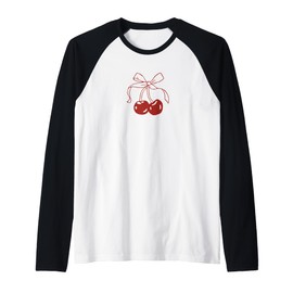 Coquette Bows With Cherries Cute Girl Raglan Baseball Tee