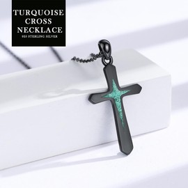 YueYuan Cross Necklace 925 Sterling Silver Black Cross Pendant Turquoise Necklace for Women
