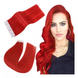 Easyouth Extensiones De Cabello 100% Real 25gr 20in Rojo