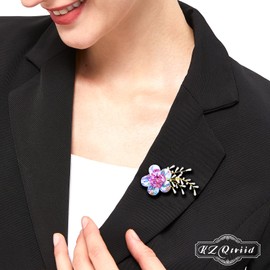 KZQtriid Brooches For Women,14k Gold Plated Copper,Rose Quartz Crystals Roselle Cubic Zirconia Brooch Pins For Women ，Crystal Broach,Flower Broach