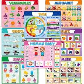 Educational Placemats for Kids Set of 8 Back to School Preschool Toddler Placemat Washable Table Mat Time, Number, Human Body, Shapes, Fruits, Vegetables, Vehicles, Alphabet for School Dining Table