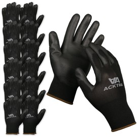 ACKTRA Ultra-Thin PU Safety WORK GLOVES 12 Pairs, WG002 Yellow/Black, Large