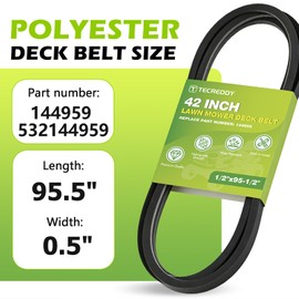 144959 Mower Deck Belt for Craftsman 42 Inch 532144959 LT1000 LT2000 DLT3000 DYT4000 Husqvarna Poulan AYP Ariens Riding Lawn Mower, 1/2" X 95.5"