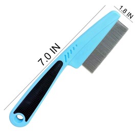 JIANYI Flea Comb with Rubber Handle, Flea and Tick Comb for Dogs & Cats, Fine Tooth Dog Comb for Grooming (Blue)