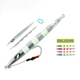 OCEAN CAT Fast Slow Metal Lead Jig Jigging Fishing Lures Glow Saltwater Offshore Fishing Jigs Speed Jigging Slow Jigging Pitching Lures Vertical Jigging Assist Hooks (#014: Silver, 500g)