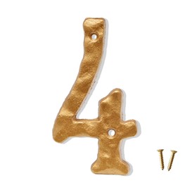 6 Inch House Numbers, Heavy Duty Rustic Cast Iron Metal Home Address Number with Unique Hammered Appearance, Golden, Number 4