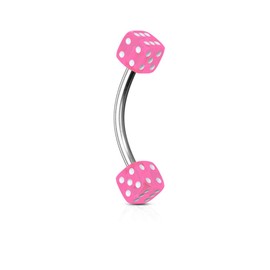 Pierced Owl 16GA 316L Stainless Steel Acrylic Dice Curved Eyebrow Barbell (Pink)