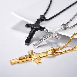 Prosteel Crucifix Necklace Men Gold Chain Jesus Cross Pendant Christian Necklaces For Women